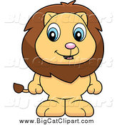 Big Cat Cartoon Vector Clipart of a Adorable Baby Male Lion Standing on His Hind Legs by Cory Thoman