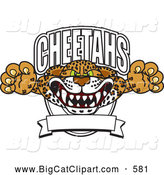 Big Cat Cartoon Vector Clipart of a Aggressive Cheetah School Mascot Banner by Mascot Junction