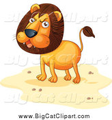 Big Cat Cartoon Vector Clipart of a Angry Lion on Sand by