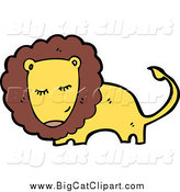 Big Cat Cartoon Vector Clipart of a Bashful Yellow and Brown Male Lion by Lineartestpilot