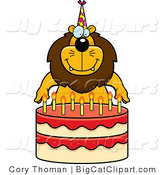 Big Cat Cartoon Vector Clipart of a Birthday Lion by Cory Thoman