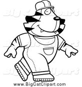 Big Cat Cartoon Vector Clipart of a Black and White Builder Tiger Walking Upright by Cory Thoman