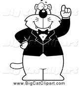 Big Cat Cartoon Vector Clipart of a Black and White Cat with an Idea Wearing a Tuxedo by Cory Thoman