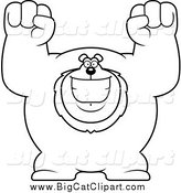 Big Cat Cartoon Vector Clipart of a Black and White Cheering Excited Buff Lion by Cory Thoman