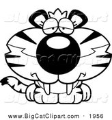 Big Cat Cartoon Vector Clipart of a Black and White Cute Depressed Tiger Cub by Cory Thoman