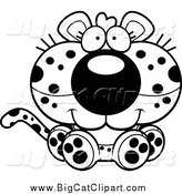 Big Cat Cartoon Vector Clipart of a Black and White Cute Sitting Leopard Cub by Cory Thoman