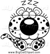 Big Cat Cartoon Vector Clipart of a Black and White Cute Sleeping Leopard Cub by Cory Thoman