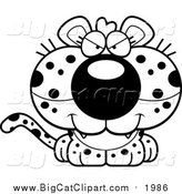 Big Cat Cartoon Vector Clipart of a Black and White Cute Sly Leopard Cub by Cory Thoman