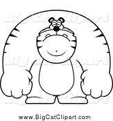 Big Cat Cartoon Vector Clipart of a Black and White Depressed Buff Tiger by Cory Thoman