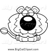 Big Cat Cartoon Vector Clipart of a Black and White Dumb Lion by Cory Thoman