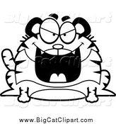 Big Cat Cartoon Vector Clipart of a Black and White Grinning Evil Chubby Tiger by Cory Thoman