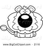 Big Cat Cartoon Vector Clipart of a Black and White Happy Cute Lion by Cory Thoman