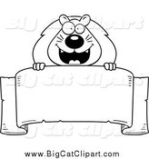 Big Cat Cartoon Vector Clipart of a Black and White Happy Lion over a Banner by Cory Thoman