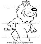 Big Cat Cartoon Vector Clipart of a Black and White Happy Lion Walking Upright by Cory Thoman