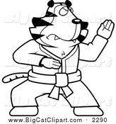 Big Cat Cartoon Vector Clipart of a Black and White Karate Tiger by Cory Thoman