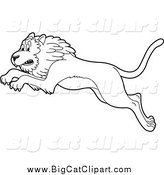 Big Cat Cartoon Vector Clipart of a Black and White Leaping Lion by Lal Perera
