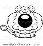 Big Cat Cartoon Vector Clipart of a Black and White Lineart Cute Evil Lion by Cory Thoman