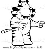 Big Cat Cartoon Vector Clipart of a Black and White Lineart Tiger Laughing and Pointing by Cory Thoman