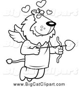 Big Cat Cartoon Vector Clipart of a Black and White Lion Cupid with Hearts and an Arrow by Cory Thoman
