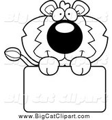 Big Cat Cartoon Vector Clipart of a Black and White Lion Holding a Sign by Cory Thoman