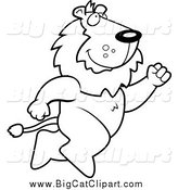Big Cat Cartoon Vector Clipart of a Black and White Lion Leaping to the Right by Cory Thoman