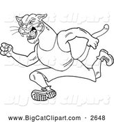 Big Cat Cartoon Vector Clipart of a Black and White Running Cougar by LaffToon