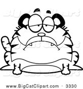 Big Cat Cartoon Vector Clipart of a Black and White Sad Chubby Tiger by Cory Thoman