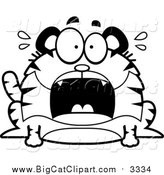 Big Cat Cartoon Vector Clipart of a Black and White Screaming Chubby Tiger by Cory Thoman