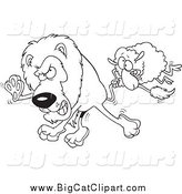 Big Cat Cartoon Vector Clipart of a Black and White Sheep Attacking a Lion by Toonaday