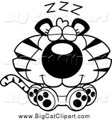 Big Cat Cartoon Vector Clipart of a Black and White Sleeping Tiger by Cory Thoman