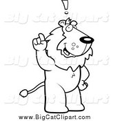 Big Cat Cartoon Vector Clipart of a Black and White Smart Lion Exclaiming by Cory Thoman