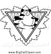 Big Cat Cartoon Vector Clipart of a Black and White Tiger over a Safari Triangle with Leaves by Cory Thoman