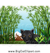 Big Cat Cartoon Vector Clipart of a Black Panther in a Bamboo Patch by