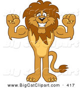 Big Cat Cartoon Vector Clipart of a Bodybuilder Lion Character Mascot Flexing by Toons4Biz