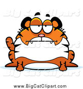 Big Cat Cartoon Vector Clipart of a Bored Chubby Tiger Sitting by Cory Thoman