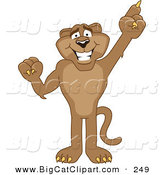 Big Cat Cartoon Vector Clipart of a Brown Cougar Mascot Character Pointing Upwards by Toons4Biz