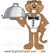 Big Cat Cartoon Vector Clipart of a Brown Cougar Mascot Character Serving a Platter by Mascot Junction
