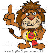 Big Cat Cartoon Vector Clipart of a Brown Lion Character Wearing a Best Dad Ever Ribbon by Dennis Holmes Designs