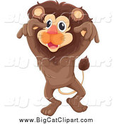 Big Cat Cartoon Vector Clipart of a Brown Lion Leaping by