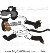 Big Cat Cartoon Vector Clipart of a Cheerful Black Jaguar Mascot Character Running with a Football by Mascot Junction