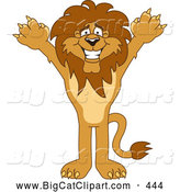 Big Cat Cartoon Vector Clipart of a Cheerful Lion Character Mascot Holding His Arms up by Toons4Biz