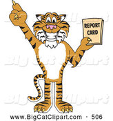 Big Cat Cartoon Vector Clipart of a Cheerful Tiger Character School Mascot Holding a Report Card by Toons4Biz