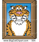 Big Cat Cartoon Vector Clipart of a Cheerful Tiger Character School Mascot Portrait by Toons4Biz