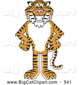 Big Cat Cartoon Vector Clipart of a Cheerful Tiger Character School Mascot with His Hands on His Hips by Toons4Biz