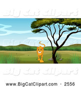 Big Cat Cartoon Vector Clipart of a Cheetah Walking by a Tree by