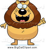 Big Cat Cartoon Vector Clipart of a Chubby Male Lion with an Idea by Cory Thoman