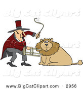 Big Cat Cartoon Vector Clipart of a Circus Lion Tamer Holding a Stool and Whip by Djart