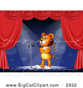 Big Cat Cartoon Vector Clipart of a Circus Tiger on a Stage by