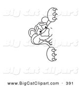 Big Cat Cartoon Vector Clipart of a Coloring Page Outline Design of a Panther Character Mascot Peeking by Mascot Junction