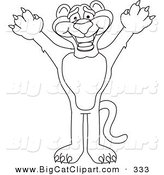 Big Cat Cartoon Vector Clipart of a Coloring Page Outline Design of a Panther Character Mascot Reaching up by Mascot Junction